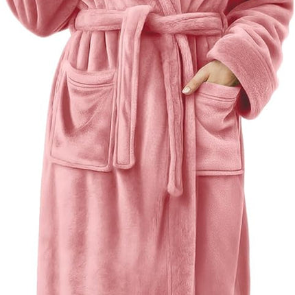 Long length women’s bath robe designed for comfort and warmth