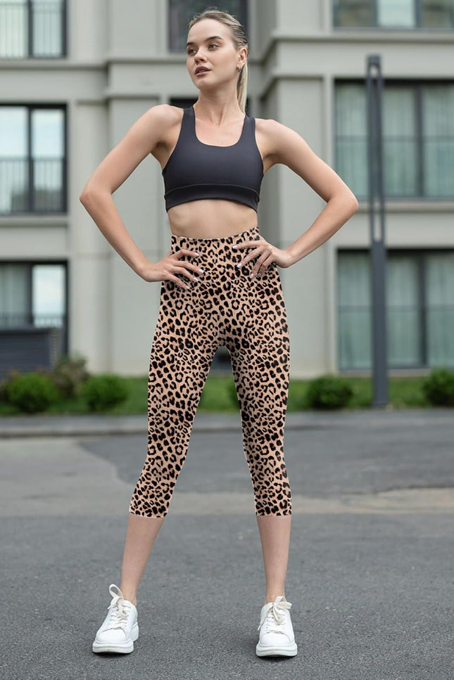 TNNZEET Capri Leggings for Women - Tummy Control Black Leggings with Pockets High Waisted Yoga Pants Workout Cycling Leggings