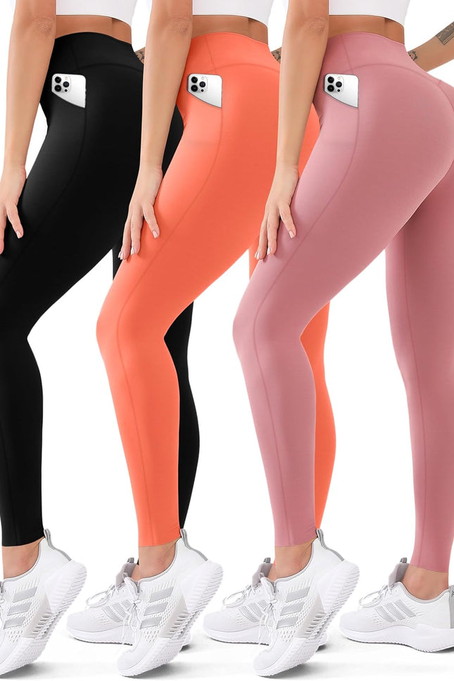 3 Pack High Waisted Leggings for Women Butt Lift Tummy Control Yoga Pants Non See-Through Workout Running Pants…