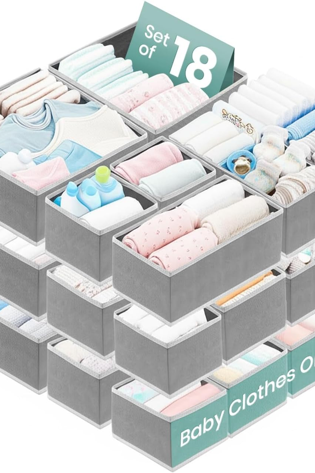 18 Pack Drawer Organizer Clothes-3 Sizes Dresser Organizer for Underwear Closet,