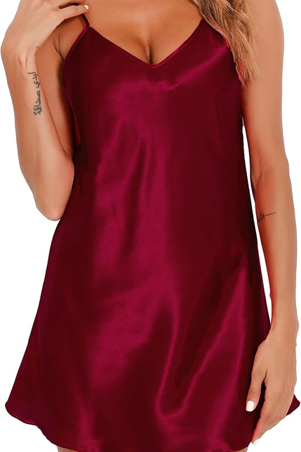 Satin Nightshirts Sexy Silk Nightdress Spaghetti Strap Short Negligee Chemise Sl