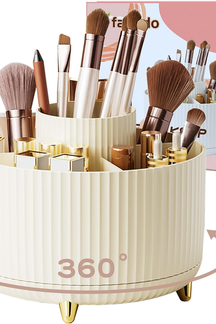 360° Rotating Desktop Women Brush Holder Organizer, Makeup Organizers Countertop