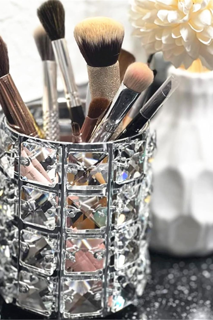  Makeup Brush Holder Organizer Golden Crystal Bling Personalized Gold Comb Brush