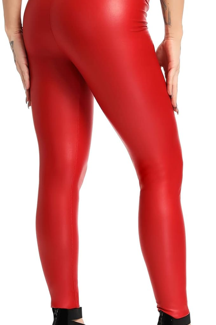SEASUM Women'S Faux Leather Leggings Pants PU Elastic Shaping Hip Push up Black 