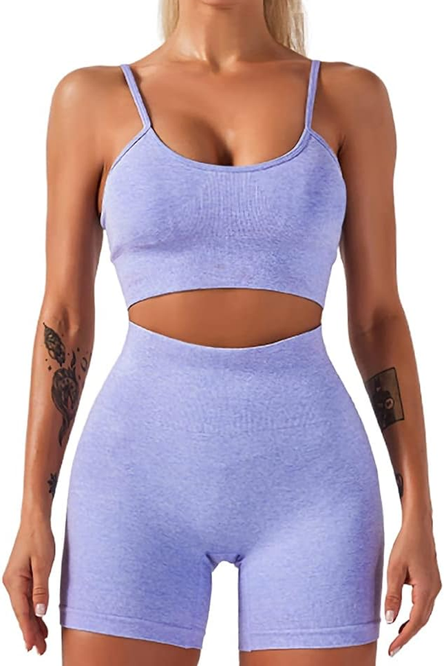 Yoga 2 Piece Outfit Workout Gym High Waist Leggings with Sport Bra Set for Women