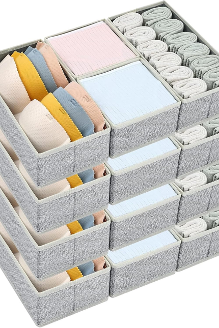 Drawer Organizers Clothes, Set of 4 Dresser Organizer Bins, Fabric Closet Organi