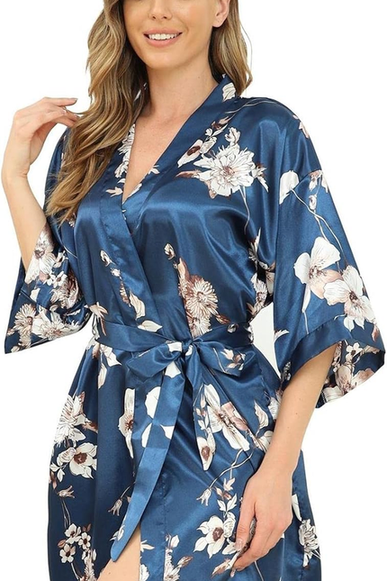 Women Floral Robes Bridesmaids Short Satin Kimono Sleepwear for Wedding Party