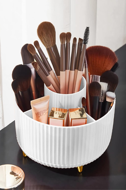 Makeup Brush Holder Organizer,360° Rotating Makeup Brush Organizer,5 Slot Make u