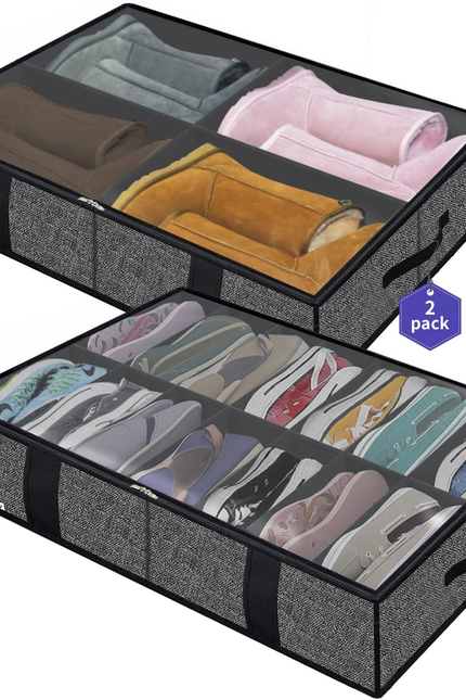 Sturdy under Bed Shoe Storage Organizer, Set of 2, Fit 12 to 24 Pairs, Underbed 