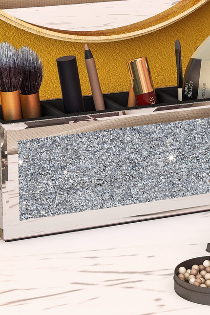 SHYFOY Mirrored Makeup Brush Holder Organizer, 3 Slot Glass Cosmetics Brushes St