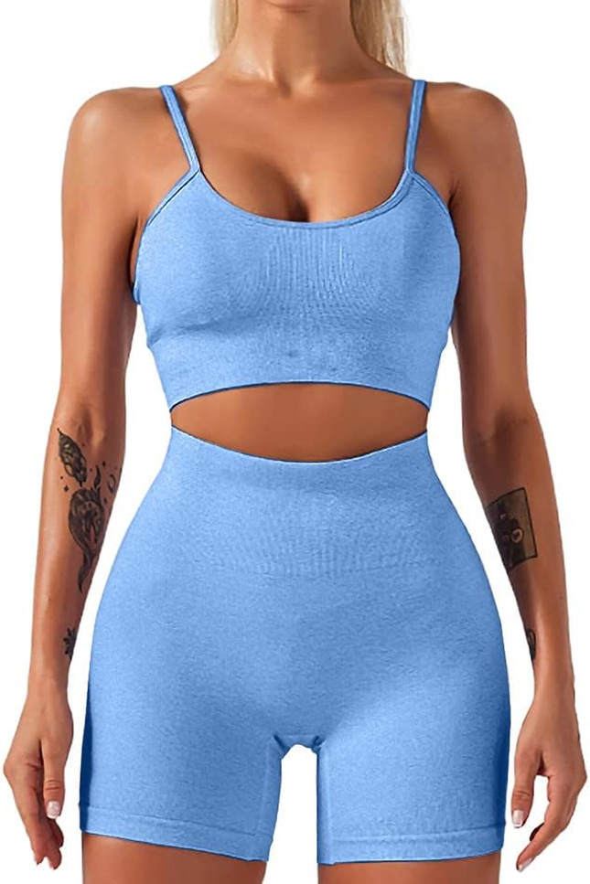 HANERDUN Yoga 2 Piece Outfit Workout Gym High Waist Leggings with Sport Bra Set 