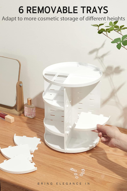 360 Rotating Makeup Organizer, DIY Adjustable Bathroom Makeup Carousel Spinning 