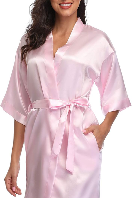 Women'S Pure Short Satin Robes Bridesmaid Bride Party Kimono Silky Sleepwear for