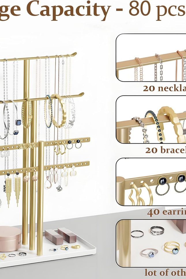 Jewelry Stand Holder Organizer: 14.5" Sturdy Hanger for 80 Pcs Jewelry, Gift for