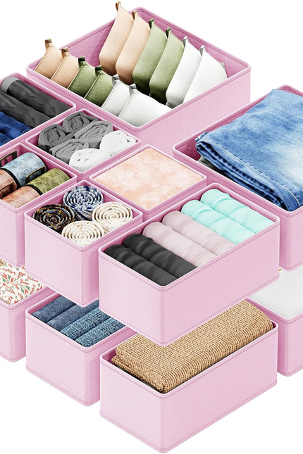 12-Pack Drawer Organizer Bins – Non-Woven Fabric Dresser Storage Boxes