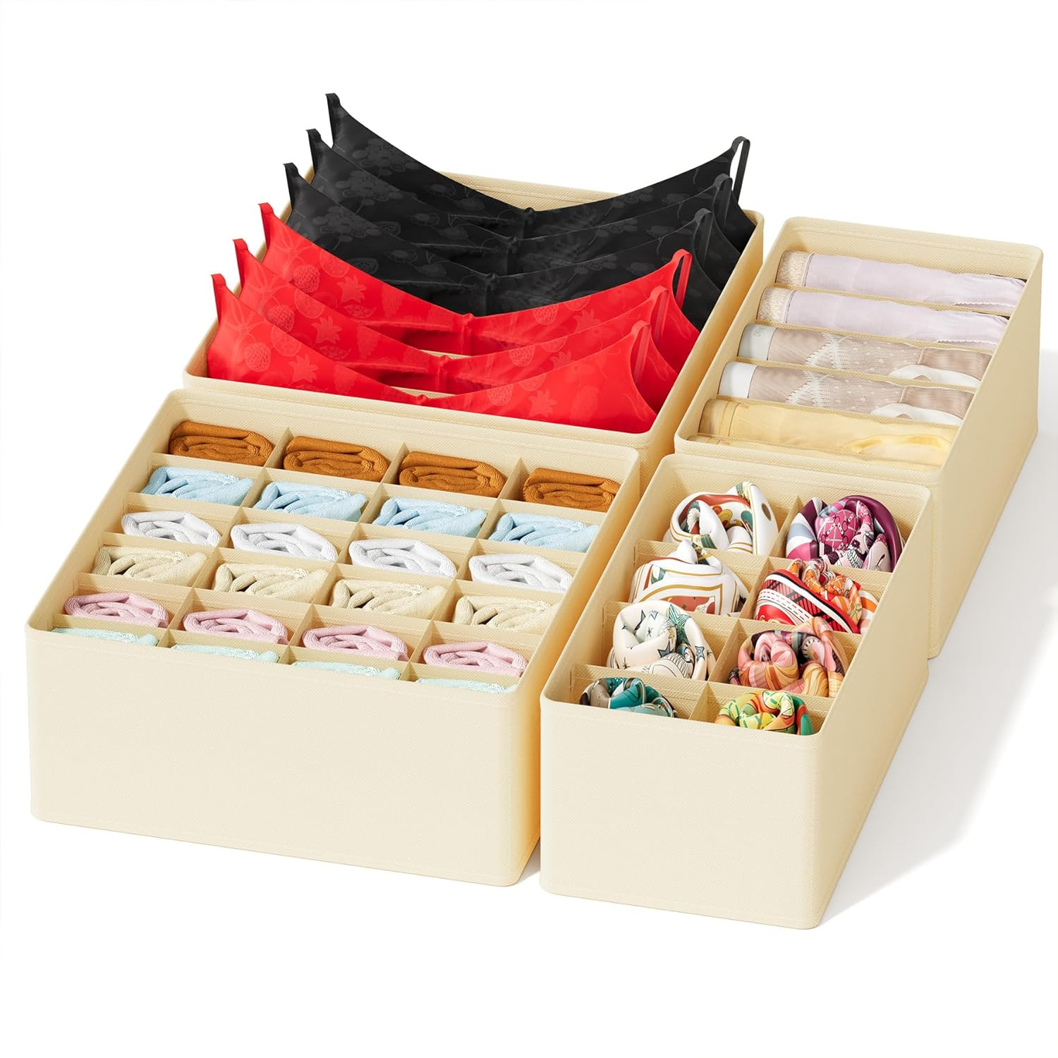 Sock Drawer Organizer Divider 3 Pack, 64 Cell Dresser Closet Nursery Underwear O