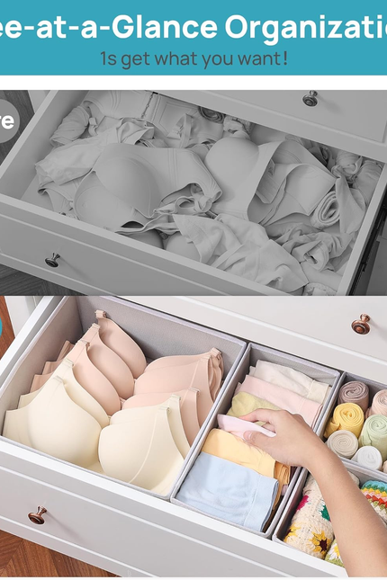 6 Pack Drawer Organizer for Clothes, Dresser Drawer Organizer Bins, Foldable Fab