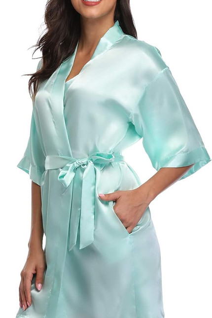 Women'S Pure Short Satin Robes Bridesmaid Bride Party Kimono Silky Sleepwear for
