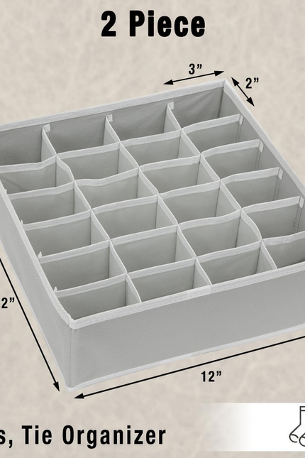 2 Pack Closet Sock Organizer, 24 Cell Drawer Divider, Gray