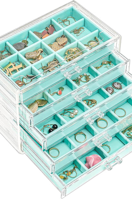 Procase Earring Holder Organizer Jewelry Box with 3 Drawers, Acrylic Clear Earri