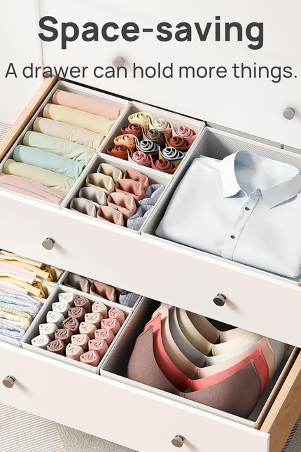 6 Pack Drawer Organizer for Clothes, Dresser Drawer Organizer Bins, Foldable Fab