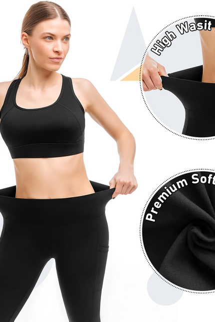 2 Pack Leggings with Pockets for Women, High Waisted Soft Leggings for Yoga Gym