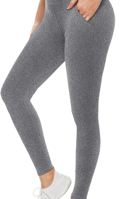 Leggings with Pockets for Women - High Waist Tummy Control Yoga Pants Running Gy