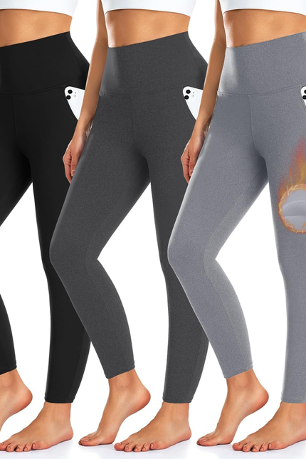 3 Pack Fleece Lined Leggings Women with Pockets -Warm Winter Yoga Pants for Wome