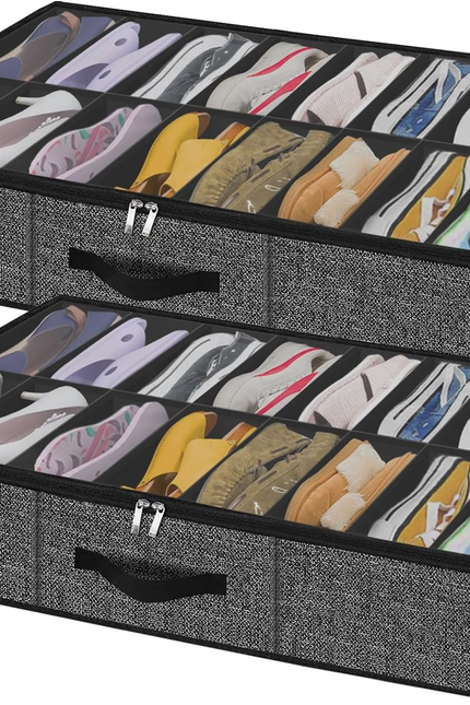 Sturdy under Bed Shoe Storage Organizer, Set of 2, Fit 12 to 24 Pairs, Underbed 