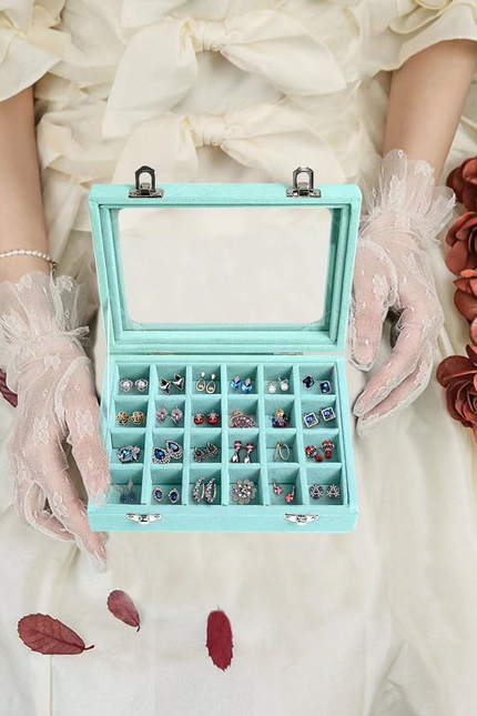Jewelry Box 24 Grid Velvet Earrings Holder Tray Detachable Earring Case Jewelry 
