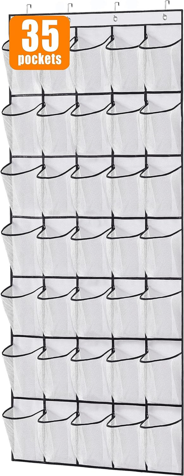 35 Large Pockets over the Door Shoe Organizer Sturdy Oxford Fabric Hanging Shoe 