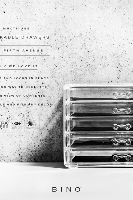 BINO the MANHATTAN SERIES Acrylic Makeup Drawer Organizer- 5 Drawers | Clear Bea