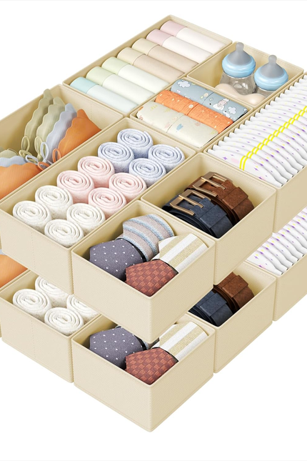 Drawer Organizers Clothes, Set of 4 Dresser Organizer Bins, Fabric Closet Organi