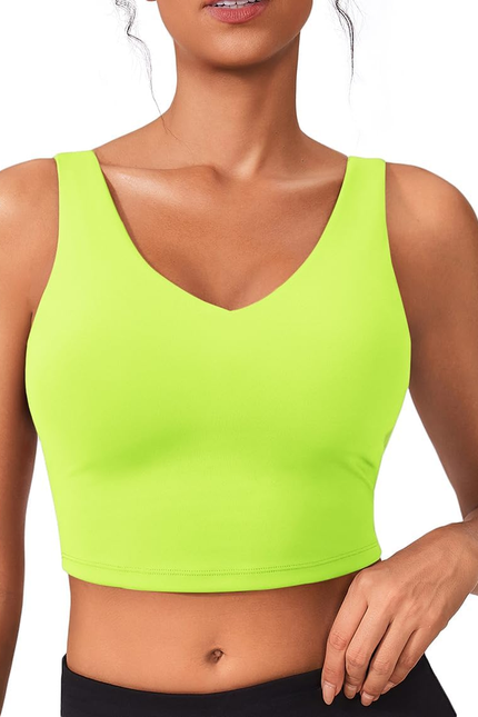 Sports Bras for Women Built in Bras Padded Yoga Bra V Neck Longline Workout Tank