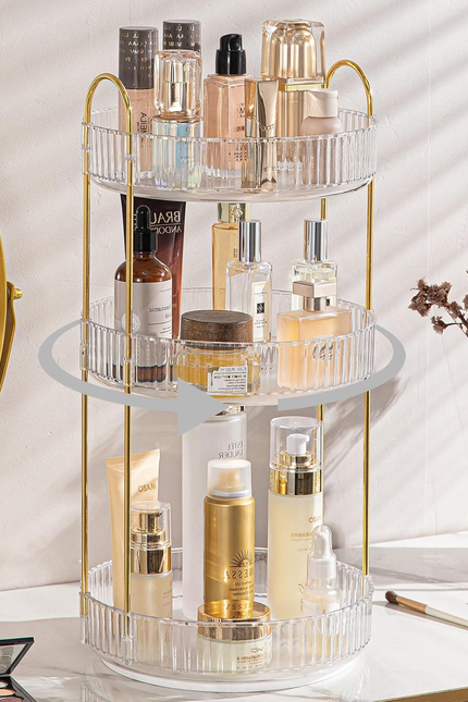 Rotating Makeup Organizer for Vanity, High-Capacity Skincare Perfume Storage, Ba