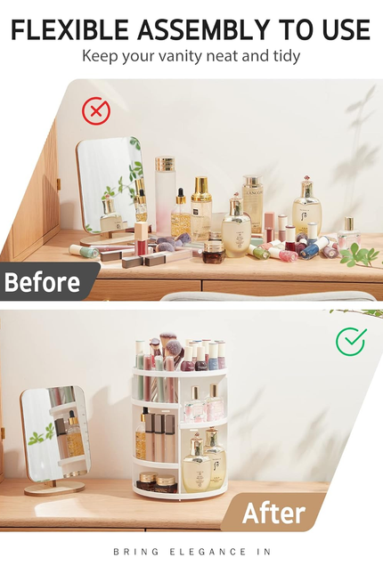 360 Rotating Makeup Organizer, DIY Adjustable Bathroom Makeup Carousel Spinning 