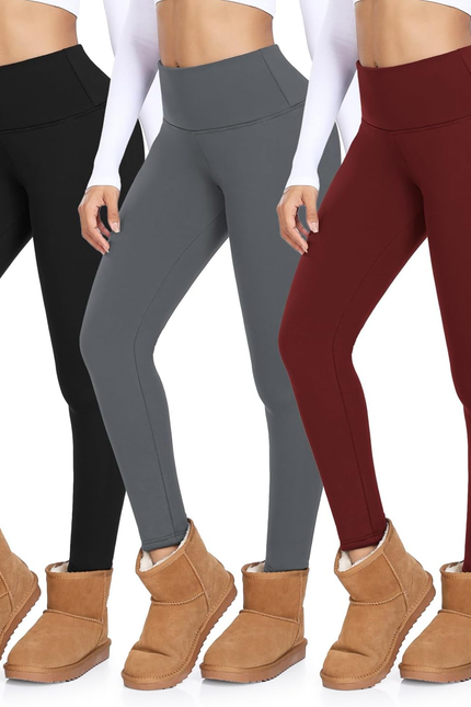 MOREFEEL 3 Pack Thermal Fleece Lined Leggings Women,High Waisted Tummy Control W