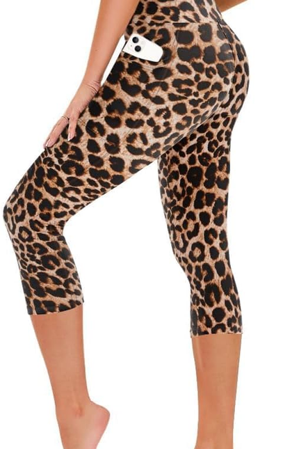 Capri Leggings for Women - Tummy Control Black Leggings with Pockets High Waiste