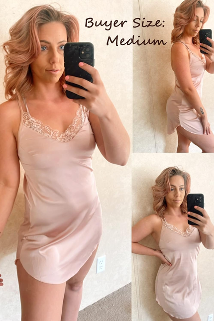 Women'S Nightwear Sexy Satin Sleepwear Lace Chemises Mini Full Slip