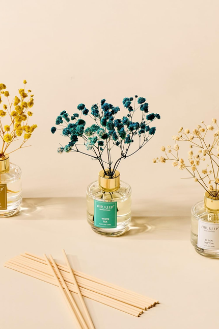 Reed Diffuser Set of 3,Clean Cotton White Jasmine White Tea Oil Reed Diffusers f