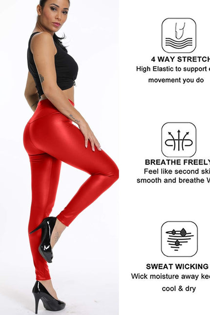 KIWI RATA High Waisted Faux Leather Leggings for Women Butt Lifting Stretchy PU 