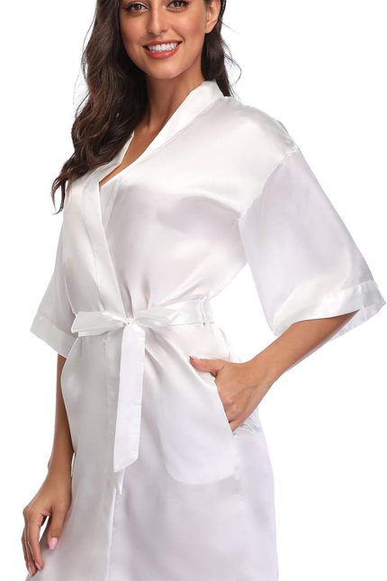 Women'S Pure Short Satin Robes Bridesmaid Bride Party Kimono Silky Sleepwear for