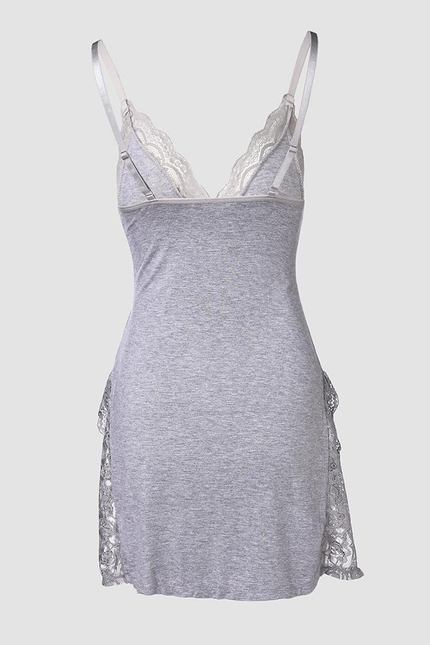 CHICME Women'S Lace Trim Side Slit Modal Cami Sleep Dress Loungewear Sexy Night 