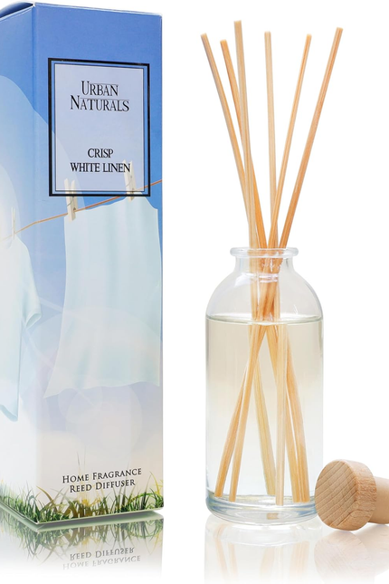Crisp White Linen Reed Diffuser Gift Set | with Citrus, Ozone, Ylang-Ylang, Lili