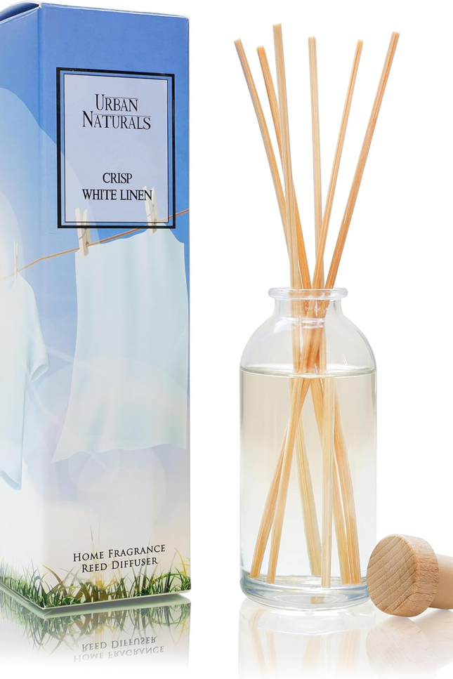 Crisp White Linen Reed Diffuser Gift Set | with Citrus, Ozone, Ylang-Ylang, Lili