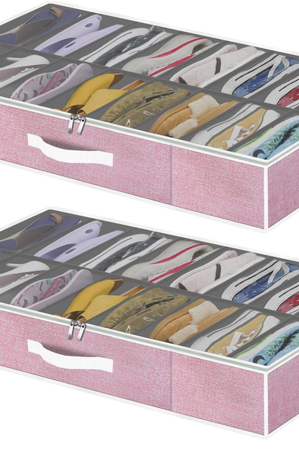 Sturdy under Bed Shoe Storage Organizer, Set of 2, Fit 12 to 24 Pairs, Underbed 