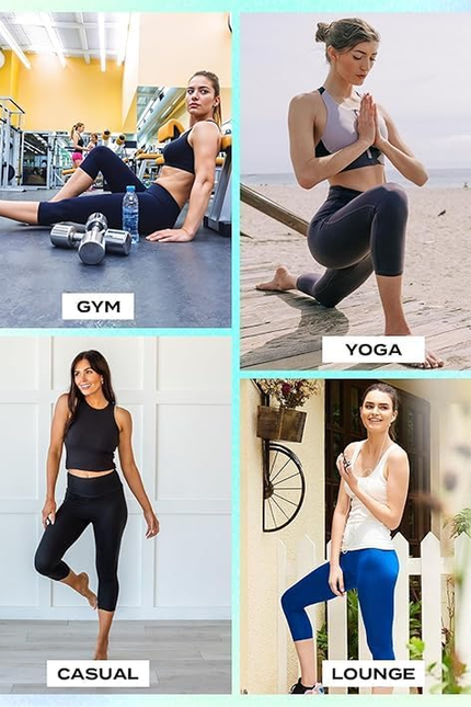 Capri Leggings for Women - Tummy Control Black Leggings with Pockets High Waiste