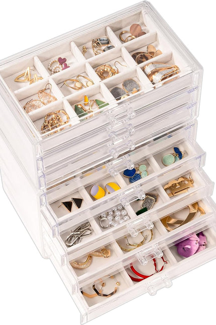 Procase Earring Holder Organizer Jewelry Box with 3 Drawers, Acrylic Clear Earri