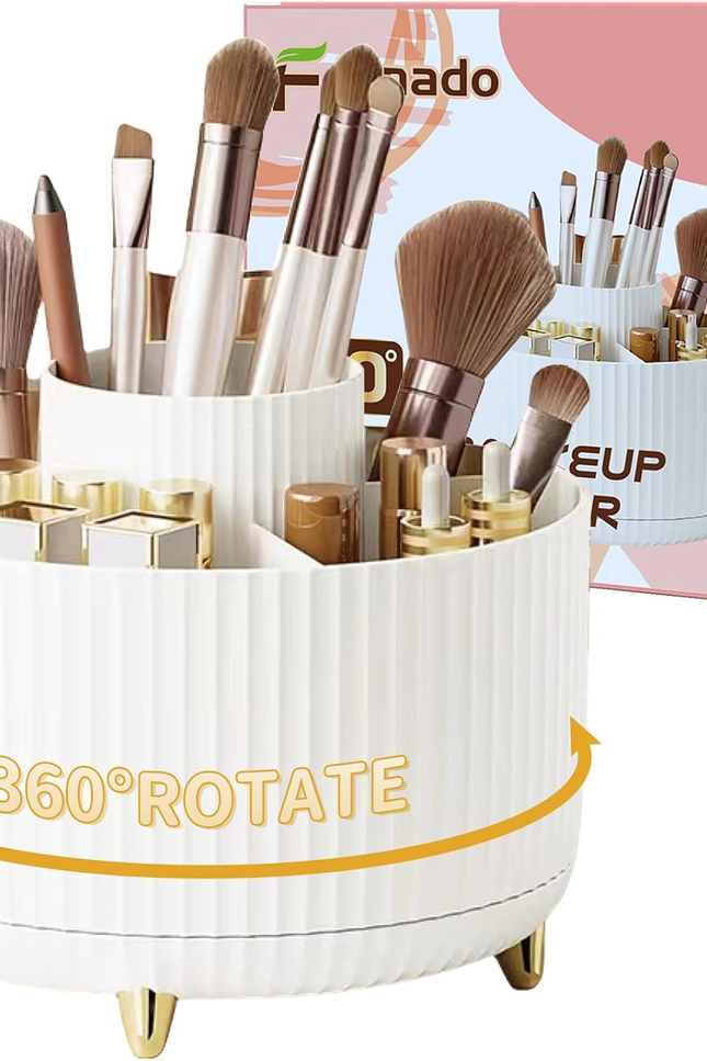 360° Rotating Desktop Women Brush Holder Organizer, Makeup Organizers Countertop