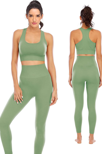 Workout Sets for Women 2 Piece High Waisted Seamless Leggings with Padded Stretc